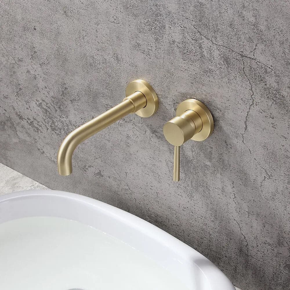 Brushed Brass Single Lever Wall Mounted Bathroom Faucet Swivel Sink Faucet Brass