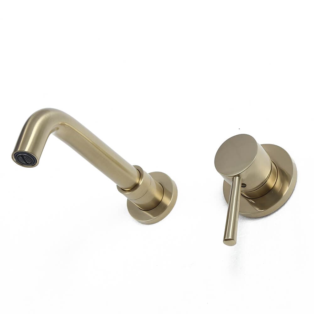 Brushed Brass Single Lever Wall Mounted Bathroom Faucet Swivel Sink Faucet Brass