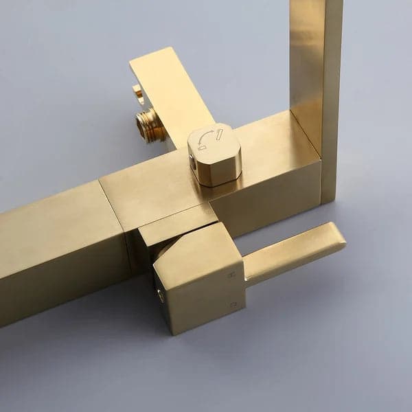 Brushed Gold Freestanding Tub Filler Floor Mount Bathtub Faucet with Hand Shower