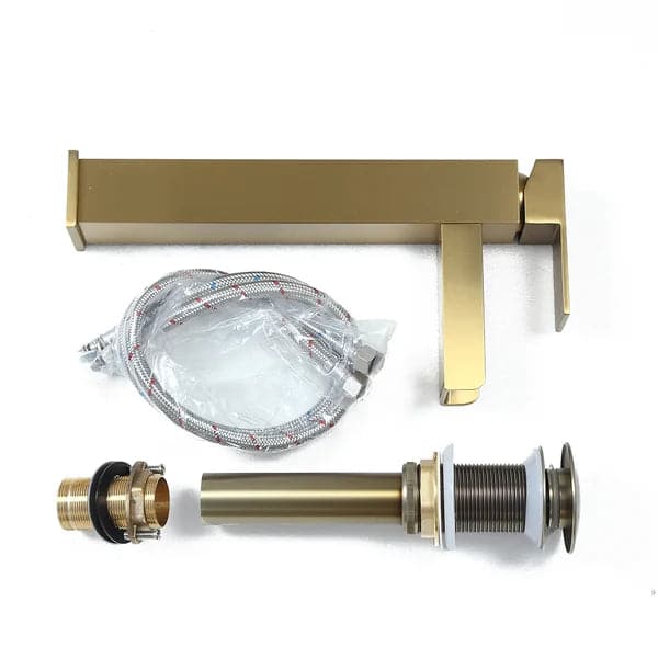 Brushed Gold Single Handle Waterfall Bathroom Vessel Sink Faucet Solid Brass Modern