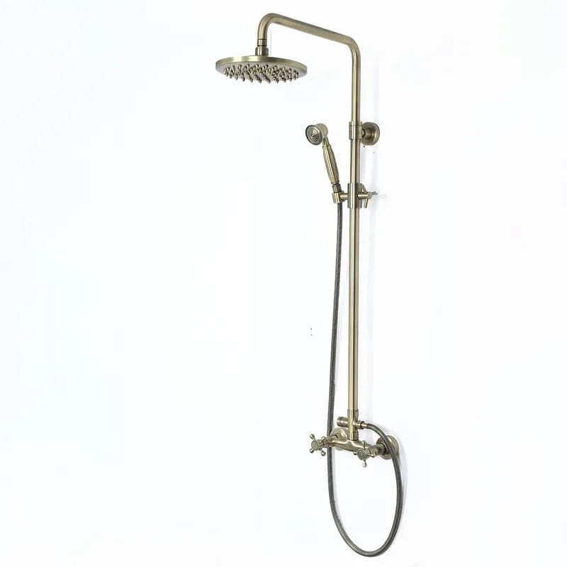 Classic Exposed Antique Brass Two Handle Round Rainshower Shower Fixture Solid Brass