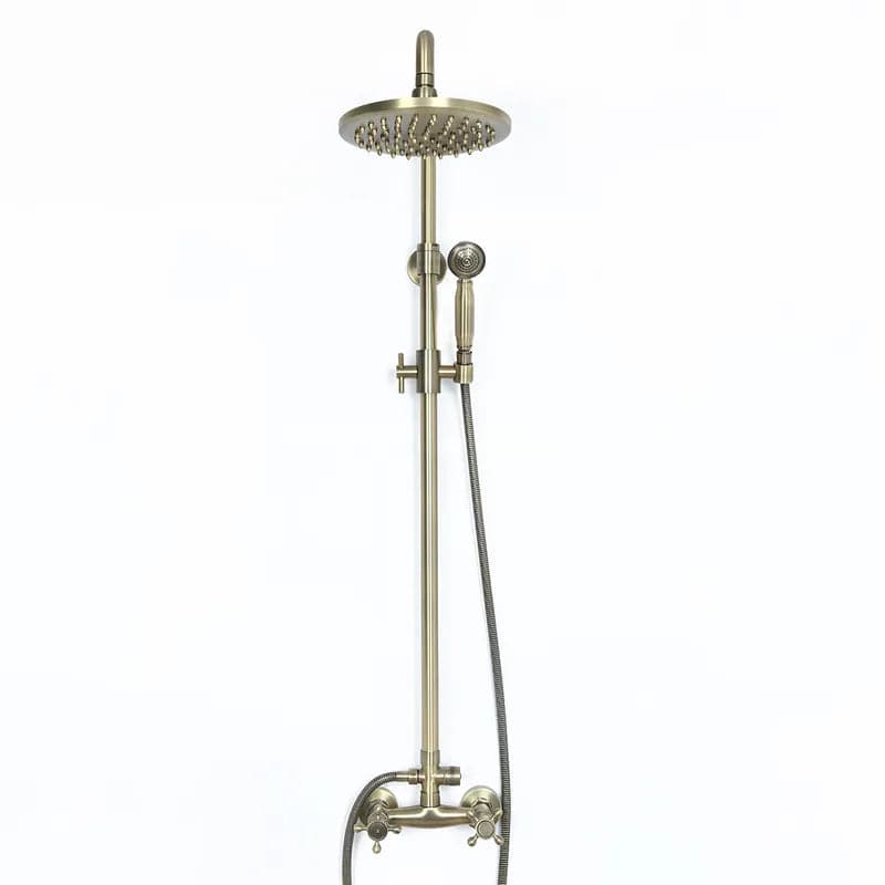 Classic Exposed Antique Brass Two Handle Round Rainshower Shower Fixture Solid Brass