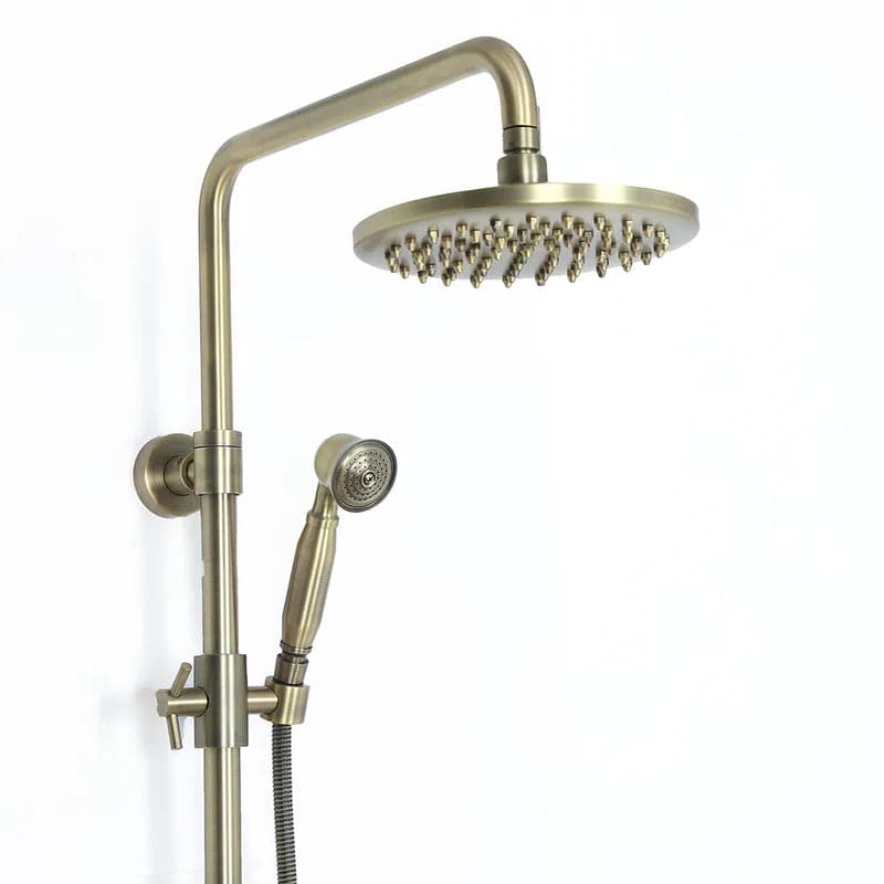 Classic Exposed Antique Brass Two Handle Round Rainshower Shower Fixture Solid Brass