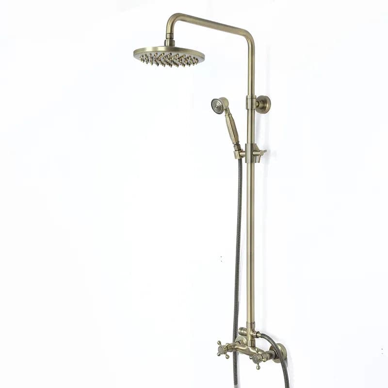 Classic Exposed Antique Brass Two Handle Round Rainshower Shower Fixture Solid Brass