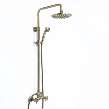 Classic Exposed Antique Brass Two Handle Round Rainshower Shower Fixture Solid Brass