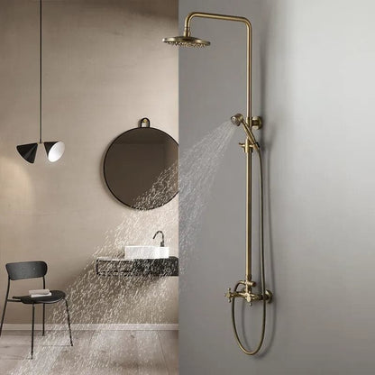 Classic Exposed Antique Brass Two Handle Round Rainshower Shower Fixture Solid Brass