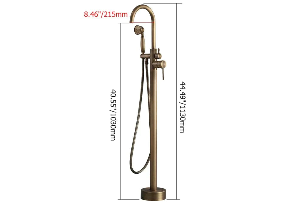 Classic Single Handle Swirling Spout Freestanding Tub Faucet with Handshower Solid Brass