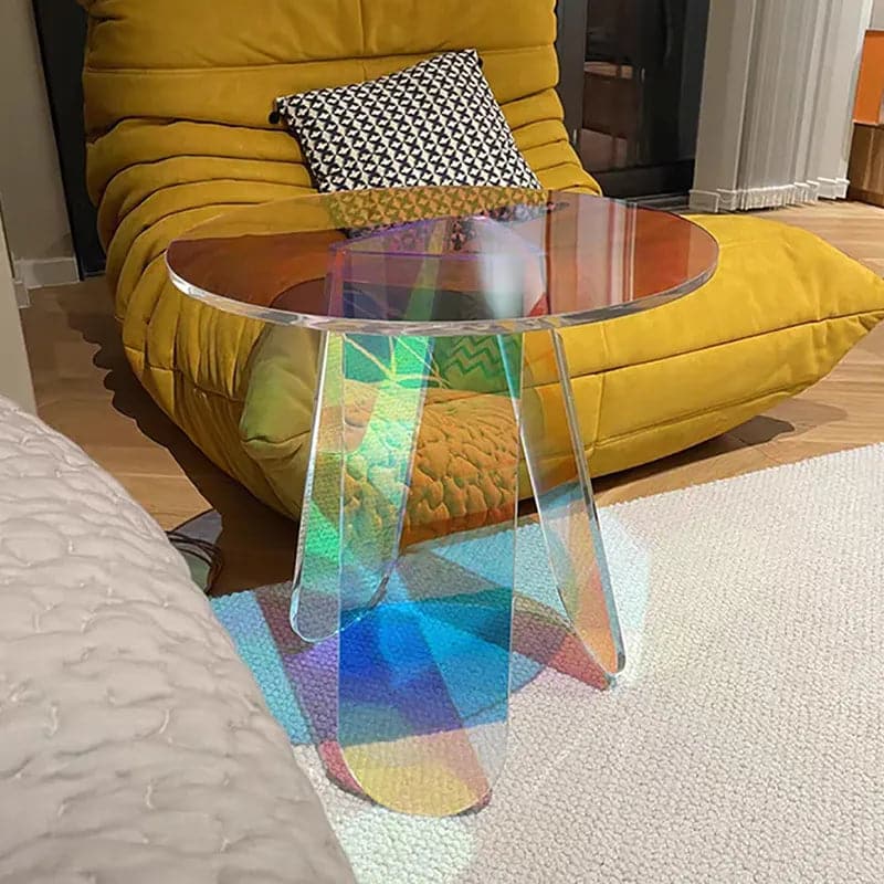 Acrylic End Table Clear Round Side Table Modern Accent Table Iridescent