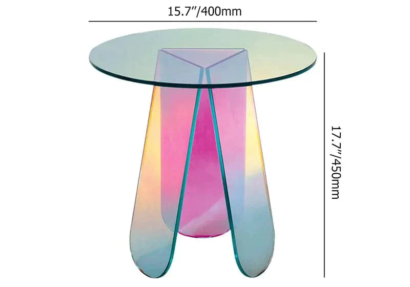 Acrylic End Table Clear Round Side Table Modern Accent Table Iridescent