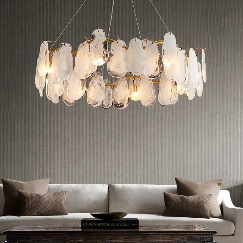 Modern 8-Light Tiered Cloud Glass Chandelier with Adjustable Cables