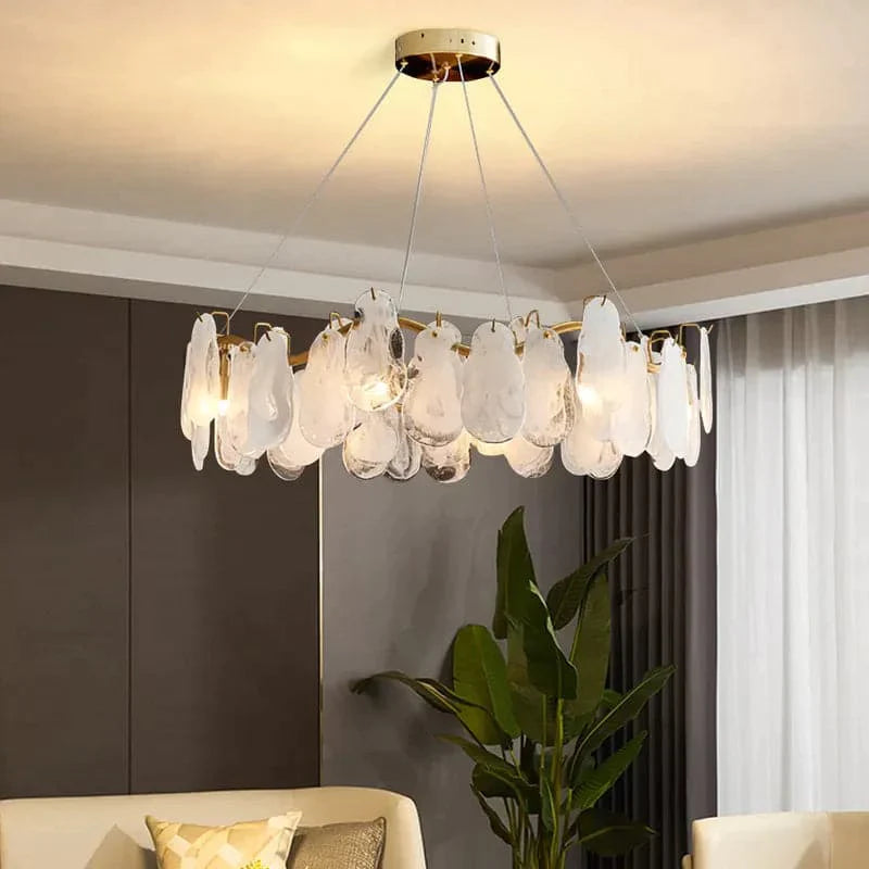 Modern 8-Light Tiered Cloud Glass Chandelier with Adjustable Cables