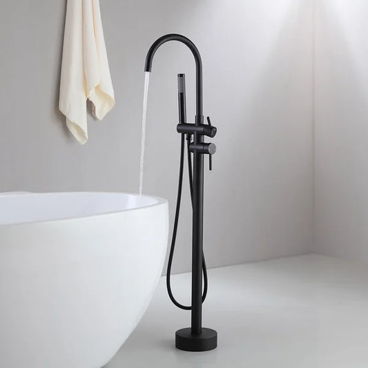 Contemporary Matte Black Gooseneck Freestanding Tub Filler Faucet