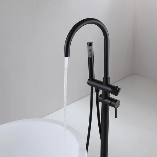 Contemporary Matte Black Gooseneck Freestanding Tub Filler Faucet