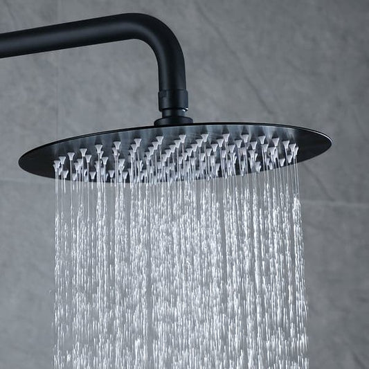 Contemporary Shower System Thermostatic Matte Black Solid Brass Rainfall Shower Head