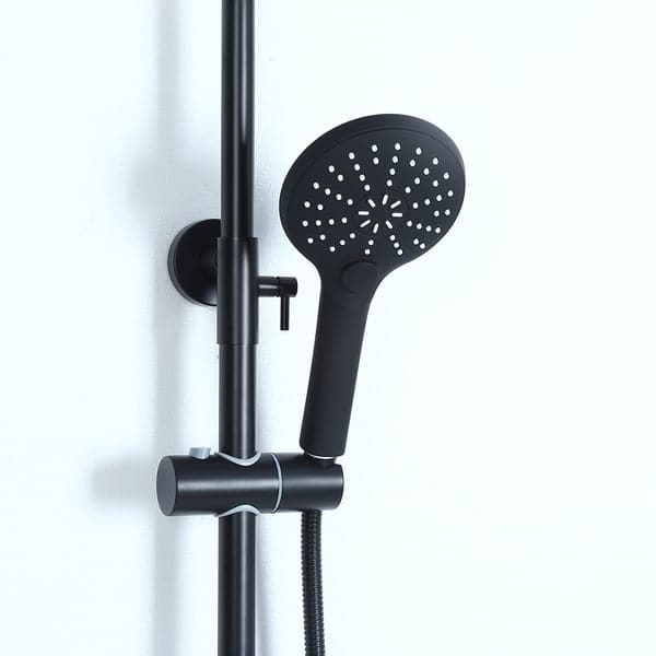 Contemporary Shower System Thermostatic Matte Black Solid Brass Rainfall Shower Head