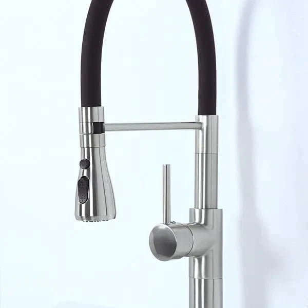 Contemporary Single Hole 1-Handle Kitchen Faucet Pull-Out Spout in Brushed Nickel