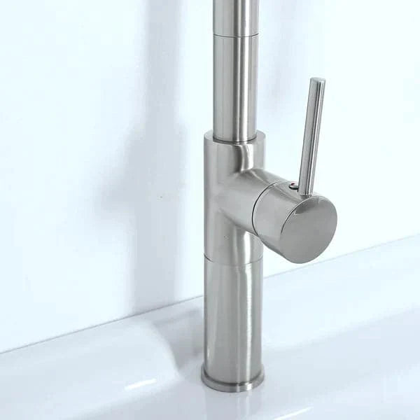 Contemporary Single Hole 1-Handle Kitchen Faucet Pull-Out Spout in Brushed Nickel