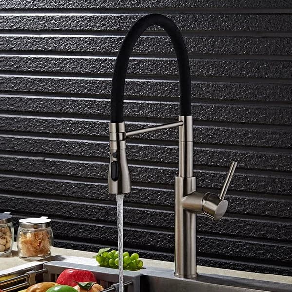 Contemporary Single Hole 1-Handle Kitchen Faucet Pull-Out Spout in Brushed Nickel