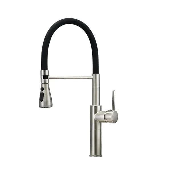 Contemporary Single Hole 1-Handle Kitchen Faucet Pull-Out Spout in Brushed Nickel