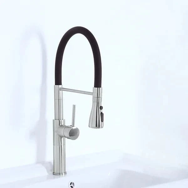 Contemporary Single Hole 1-Handle Kitchen Faucet Pull-Out Spout in Brushed Nickel