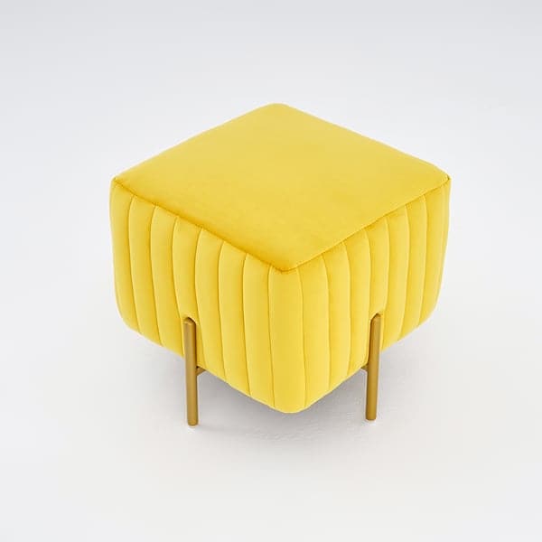 Contemporary Square Pouf Ottoman Upholstered Velvet Ottoman Footrest in Yellow