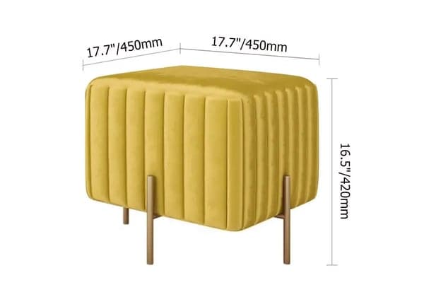 Contemporary Square Pouf Ottoman Upholstered Velvet Ottoman Footrest in Yellow