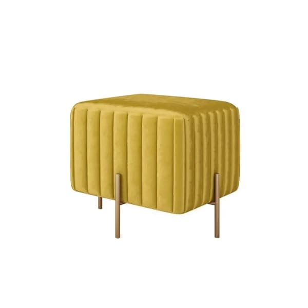 Contemporary Square Pouf Ottoman Upholstered Velvet Ottoman Footrest in Yellow