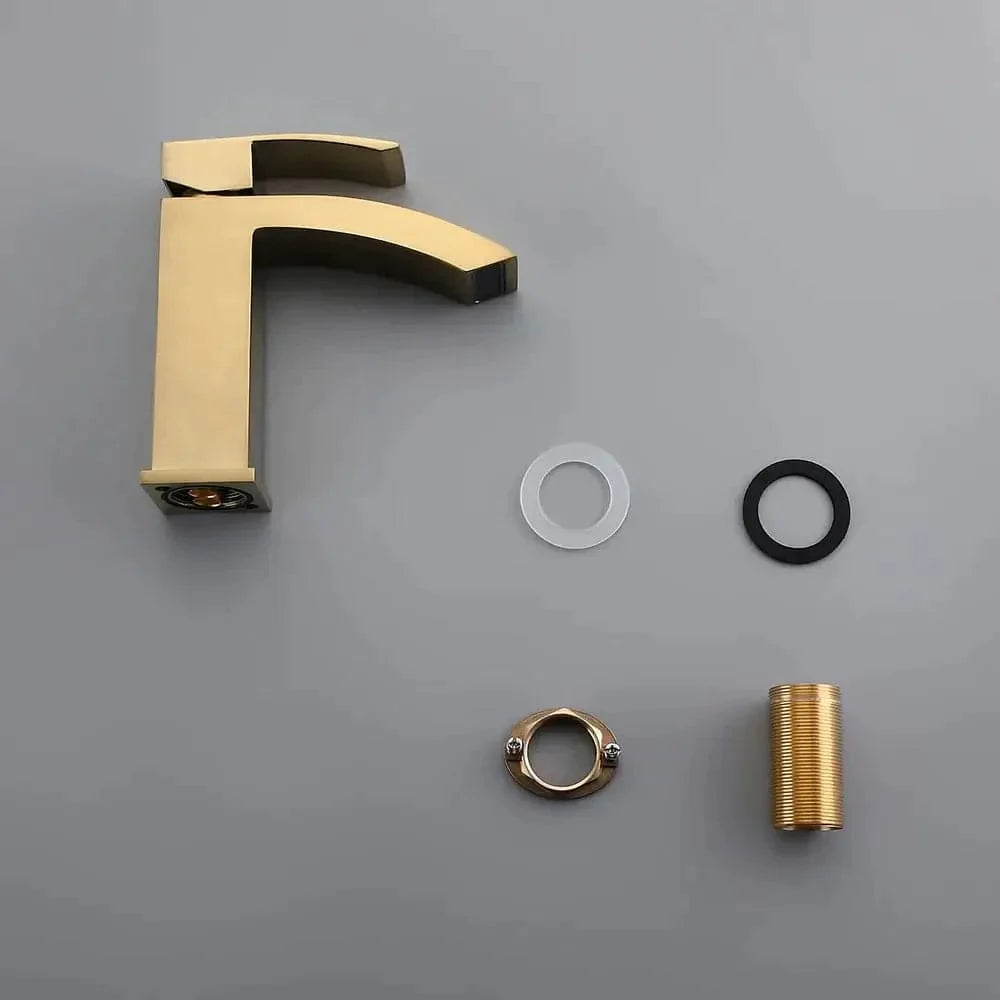 Contemporary Style Brushed Gold Single Hole Deck Mounted Bathroom Sink Faucet