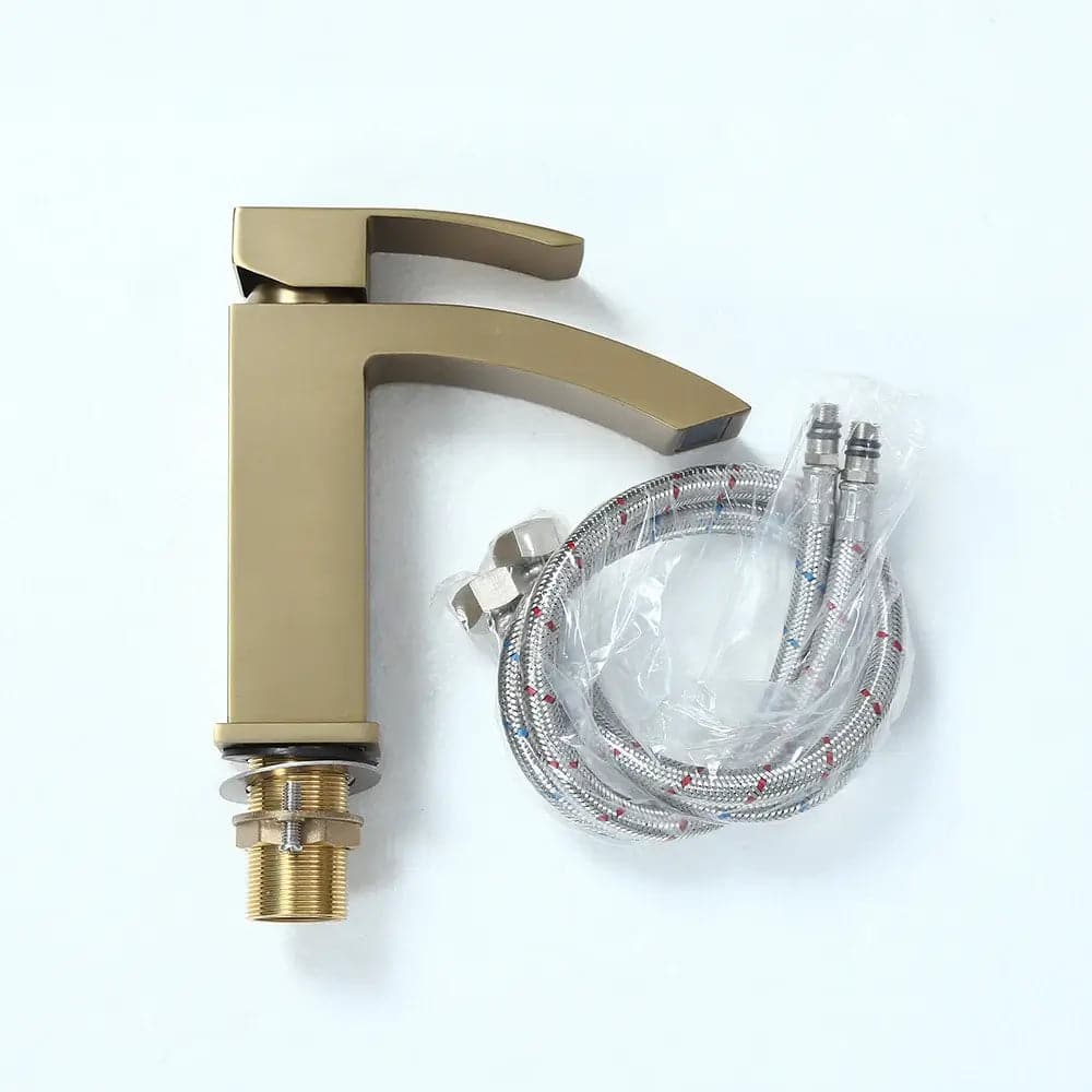 Contemporary Style Brushed Gold Single Hole Deck Mounted Bathroom Sink Faucet