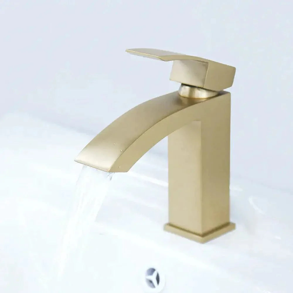 Contemporary Style Brushed Gold Single Hole Deck Mounted Bathroom Sink Faucet