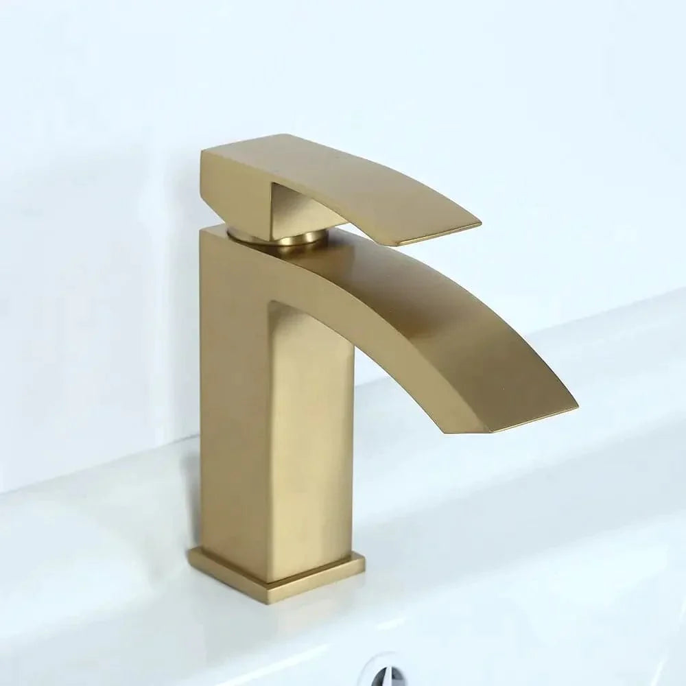 Contemporary Style Brushed Gold Single Hole Deck Mounted Bathroom Sink Faucet