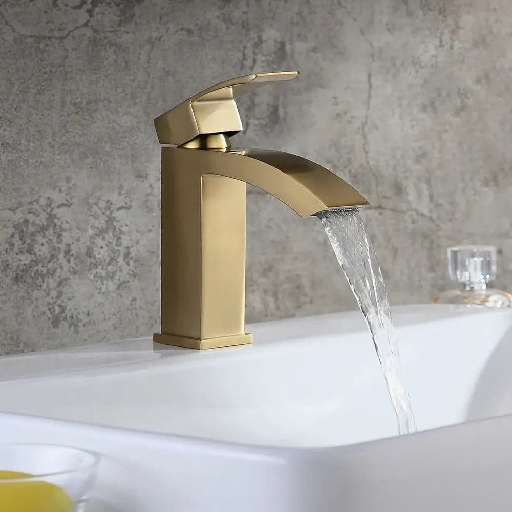 Contemporary Style Brushed Gold Single Hole Deck Mounted Bathroom Sink Faucet