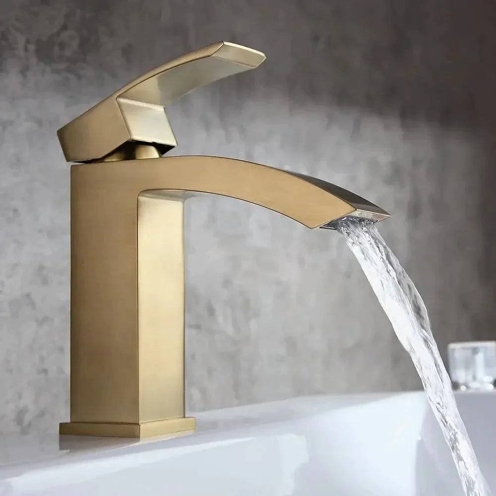 Contemporary Style Brushed Gold Single Hole Deck Mounted Bathroom Sink Faucet