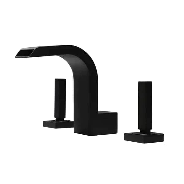 Contemporary Widespread Waterfall Spout Deck Mounted Bathroom Sink Faucet Double Handle