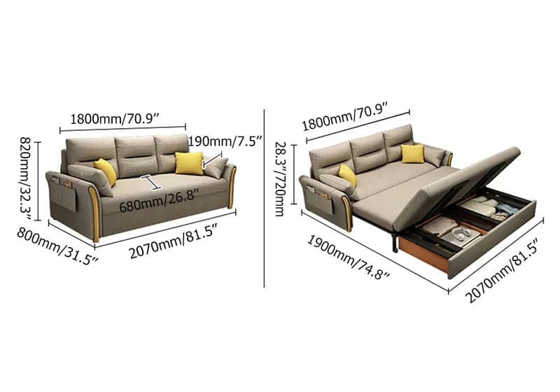 Convertible Full Sleeper Sofa Bed Cotton & linen Upholstered with Storage 3 Function