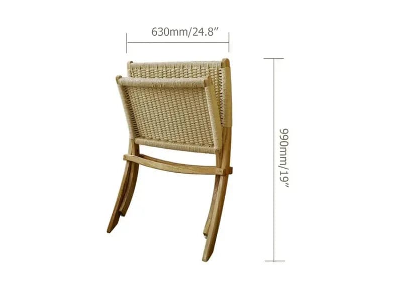 Japandi Folding Recliner Chair Ash Wood Woven Hemp Rope Back & Seat in Natural