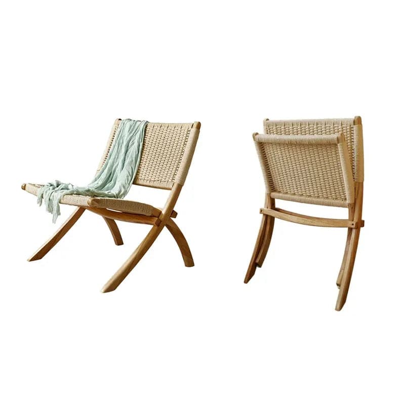 Japandi Folding Recliner Chair Ash Wood Woven Hemp Rope Back & Seat in Natural