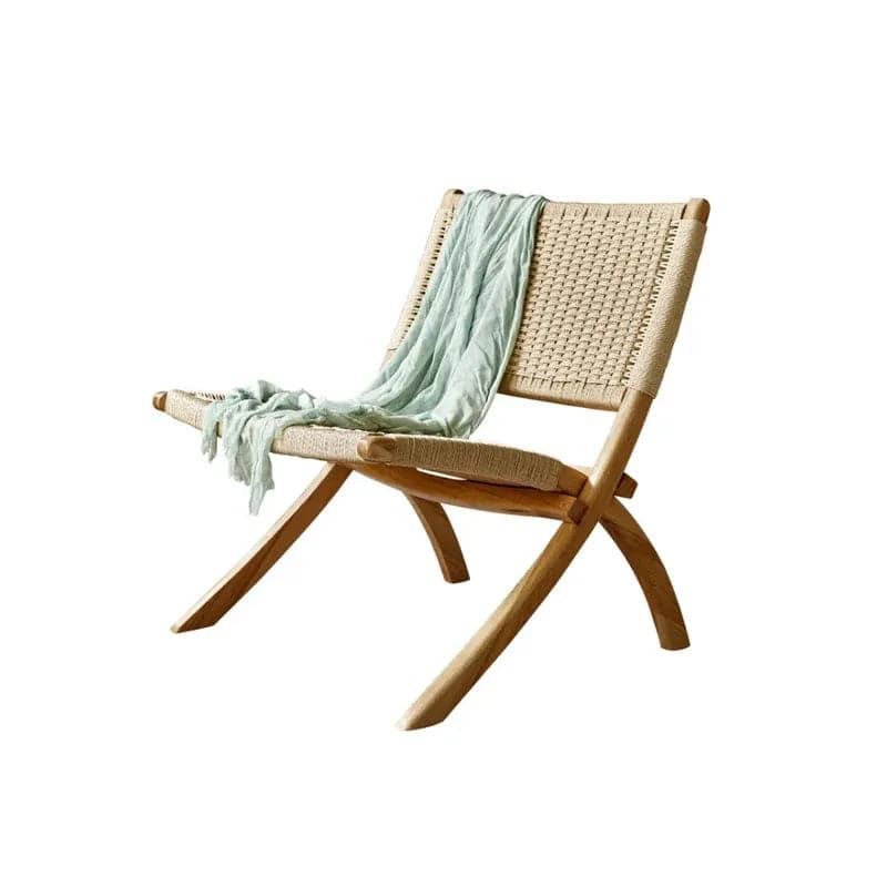 Japandi Folding Recliner Chair Ash Wood Woven Hemp Rope Back & Seat in Natural