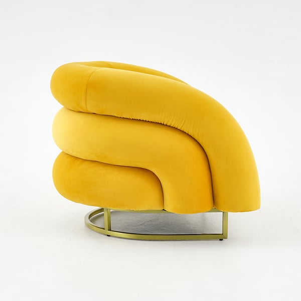 Creative & Modern Yellow Solid Wood & Velvet Accent Chair with Metal Base