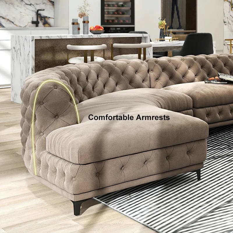 Curved Khaki Sectional Chesterfield Sofa 5 Seater Upholstered Velvet S Morgan Rey