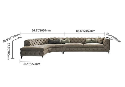 Curved Khaki Sectional Chesterfield Sofa 5-Seater Upholstered Velvet Stainless Steel Leg