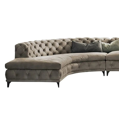 Curved Khaki Sectional Chesterfield Sofa 5-Seater Upholstered Velvet Stainless Steel Leg