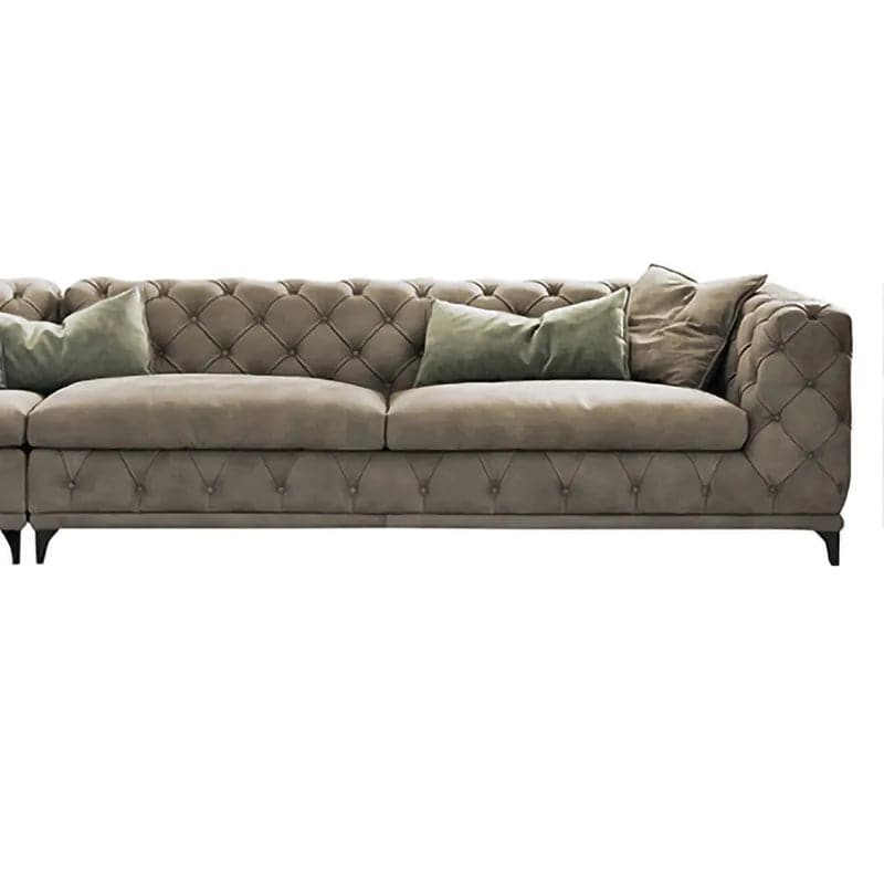 Curved Khaki Sectional Chesterfield Sofa 5-Seater Upholstered Velvet Stainless Steel Leg