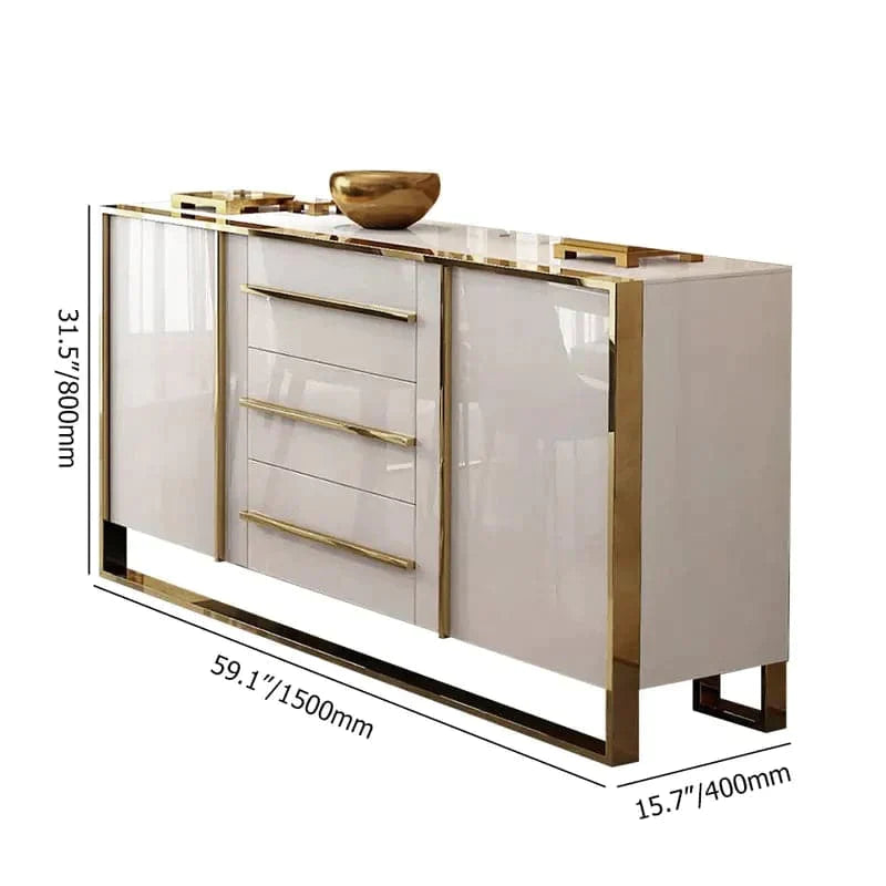 59" Glossy White Buffet & Sideboard with 3 Drawers & 2 Doors