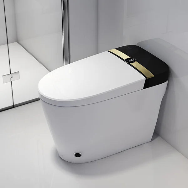 Elongated One-Piece Smart Toilet Floor Mounted Automatic Toilet in Black & Gold Rim