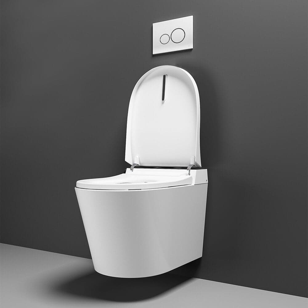 Elongated One-Piece Wall Mounted Smart Toilet with In-Wall Tank & Carrier System