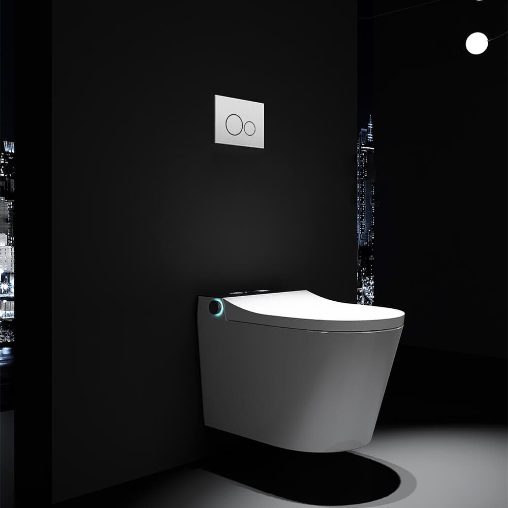 Elongated One-Piece Wall Mounted Smart Toilet with In-Wall Tank & Carrier System