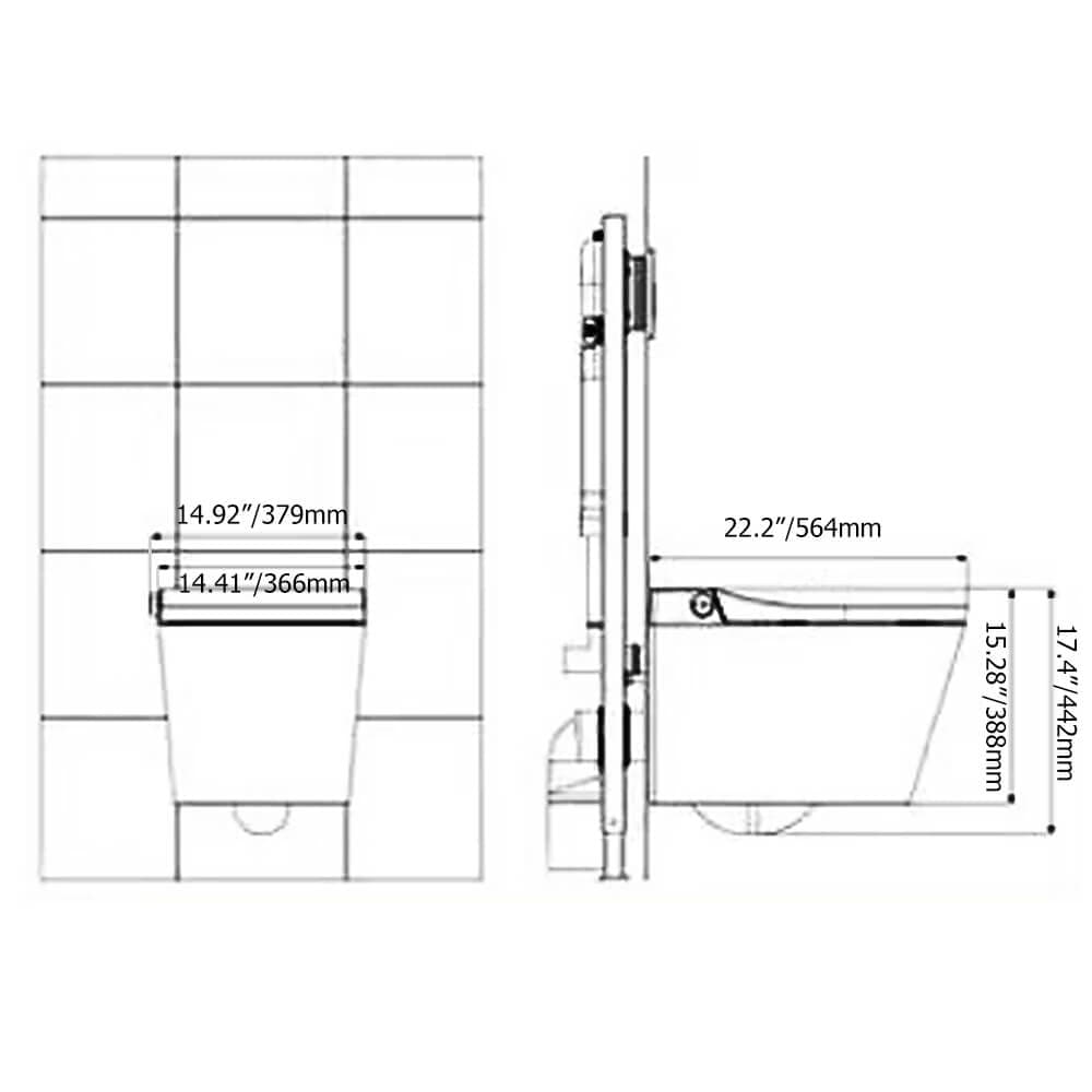 Elongated One-Piece Wall Mounted Smart Toilet with In-Wall Tank & Carrier System