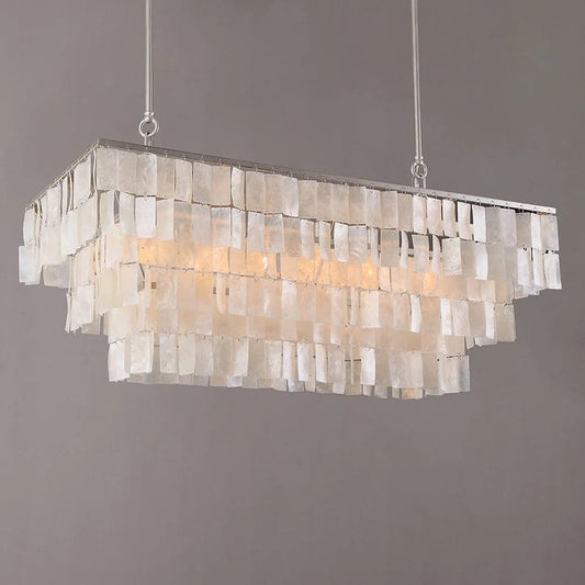 6-Light Coastal Linear Shell Kitchen Island Light Capiz Tiered Pendant Light