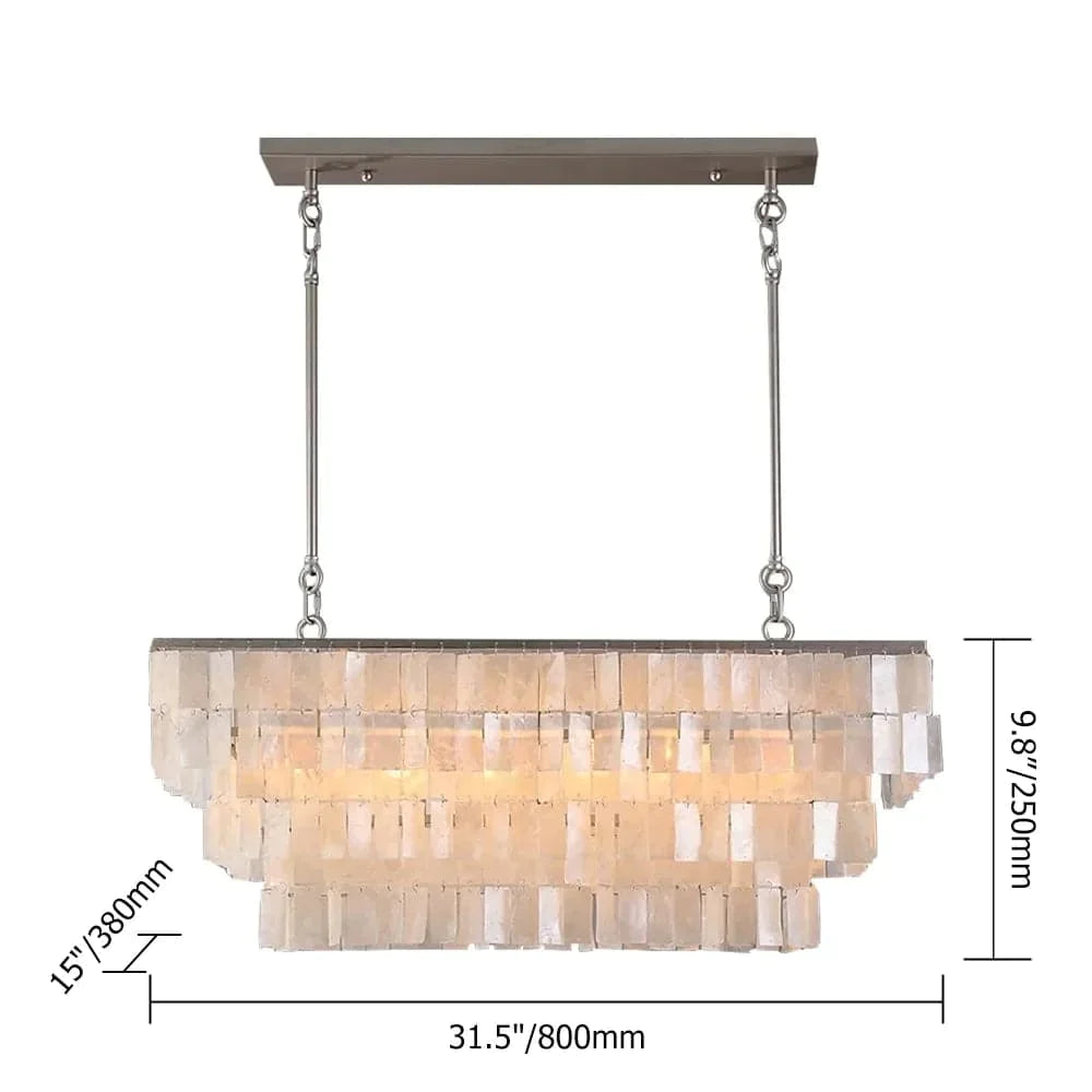 6-Light Coastal Linear Shell Kitchen Island Light Capiz Tiered Pendant Light